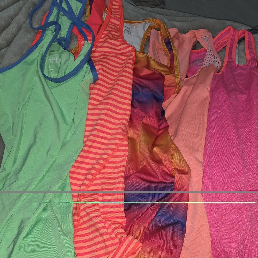 Lot Of 5 Colorful Activewear Tank Tops Size Large